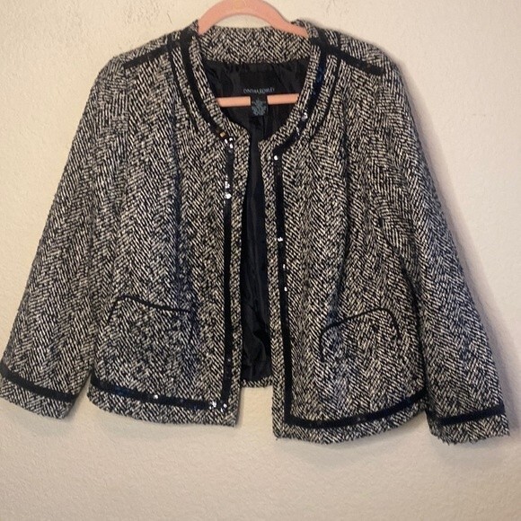 Cynthia Rowley wool blazer jacket sequin herringbone coat country club L - Picture 1 of 13